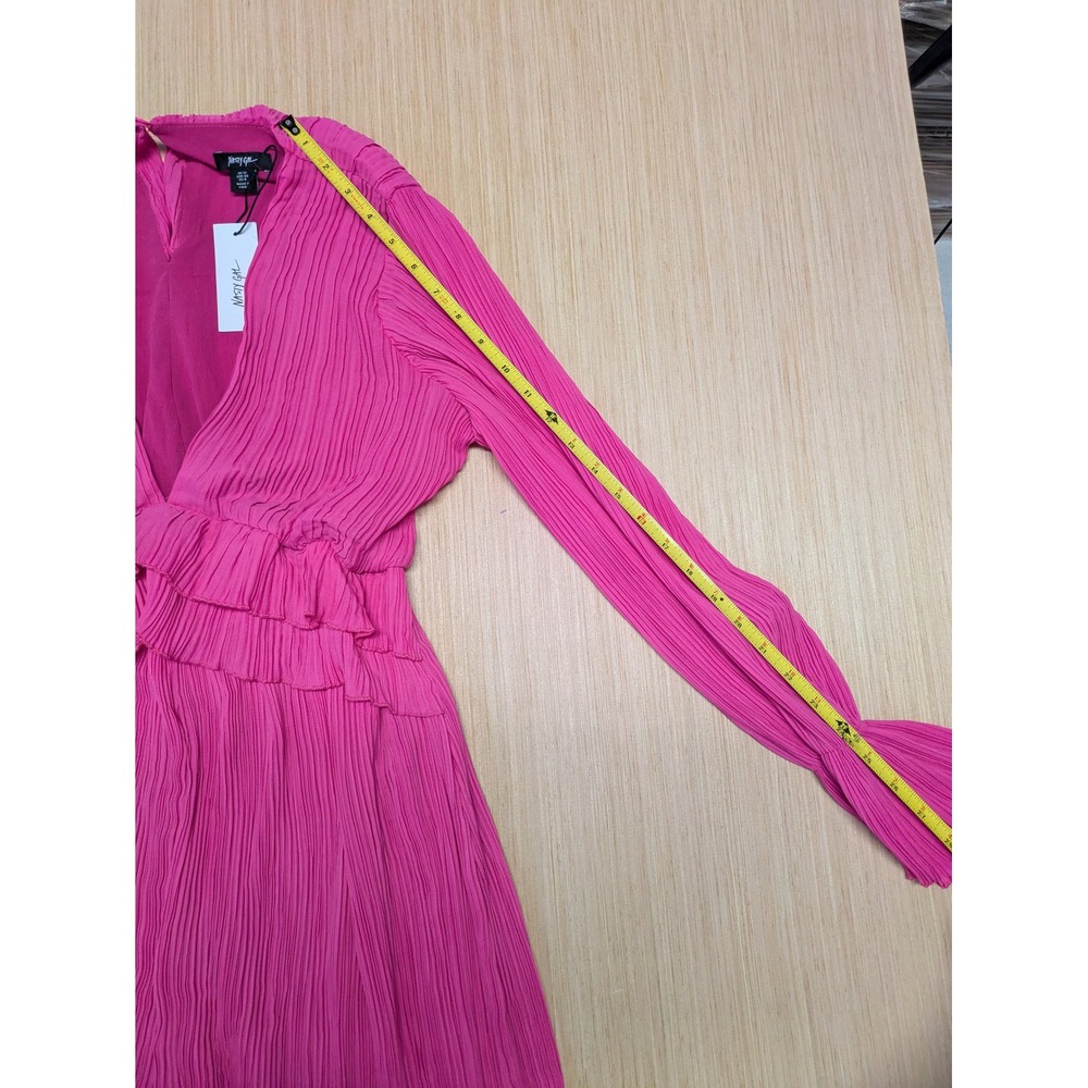 Nasty Gal Petite Pleated Chiffon Wide Leg Jumpsuit Hot Pink V-Neck Size 8 NEW - Picture 5 of 9